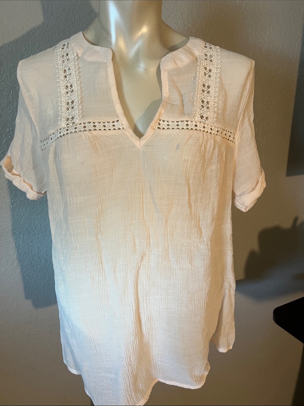 mine Pale Blush Crochet-Yoke Split V Tunic boho